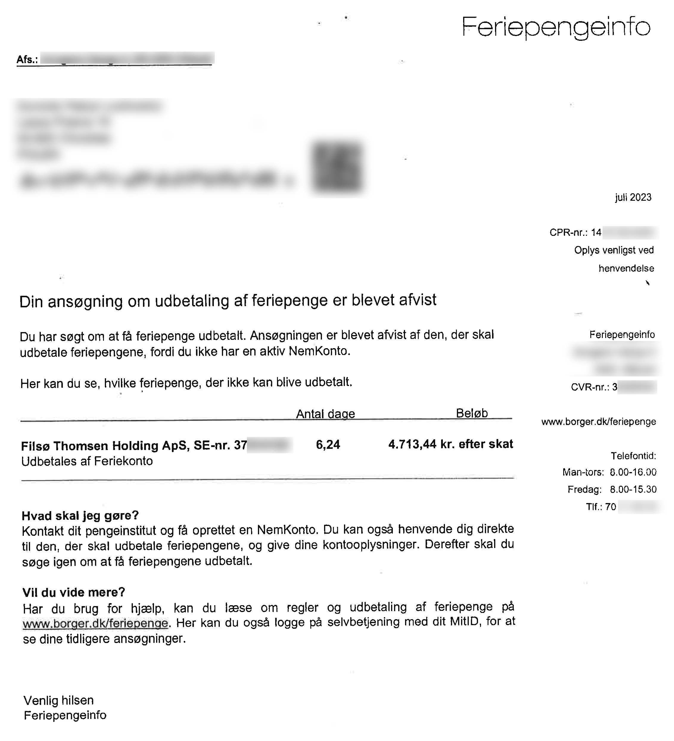 Датски данъчни услуги - Holiday letter