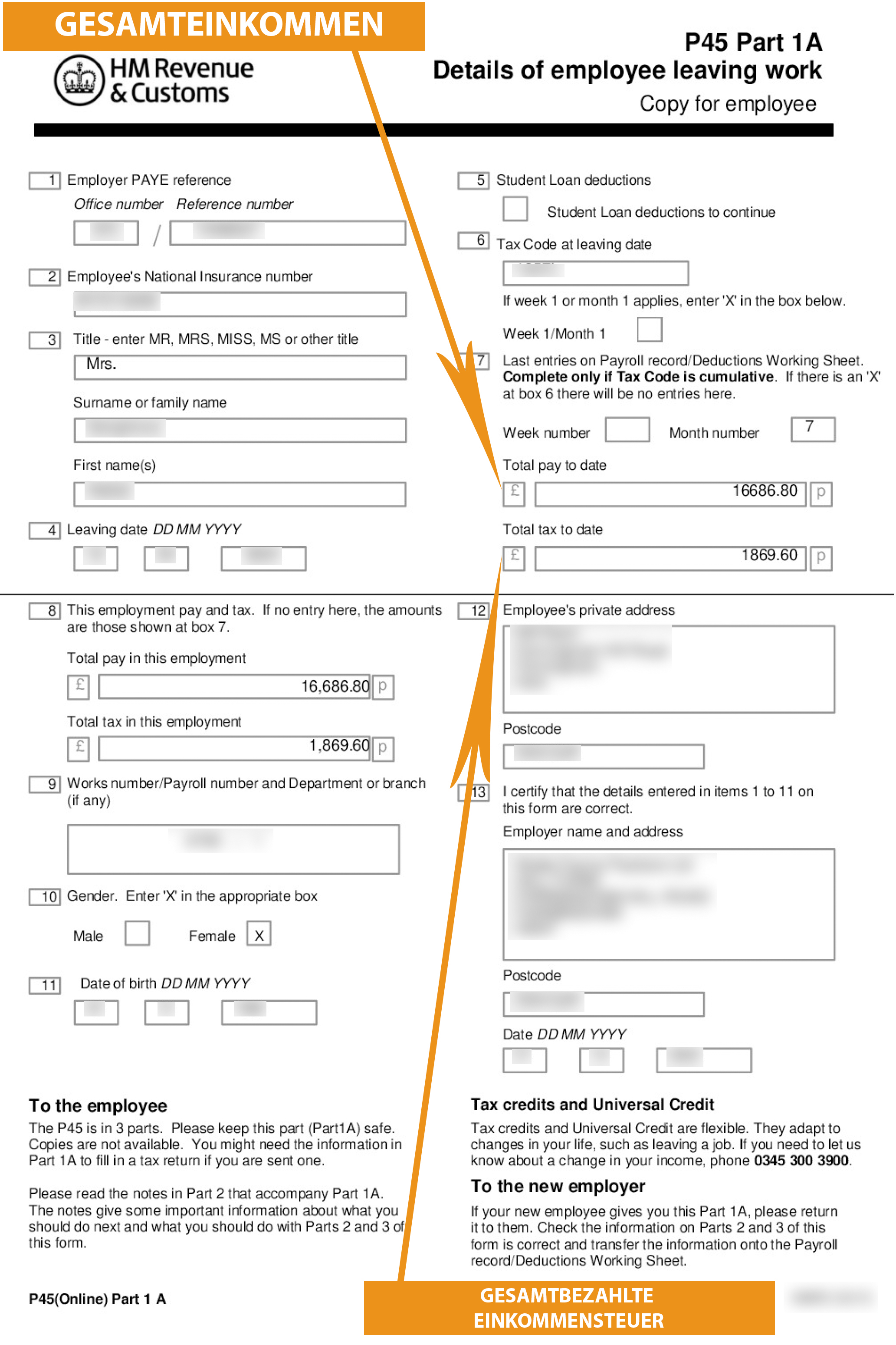 Steuerrückerstattung aus Vereinigten Königreich - P45