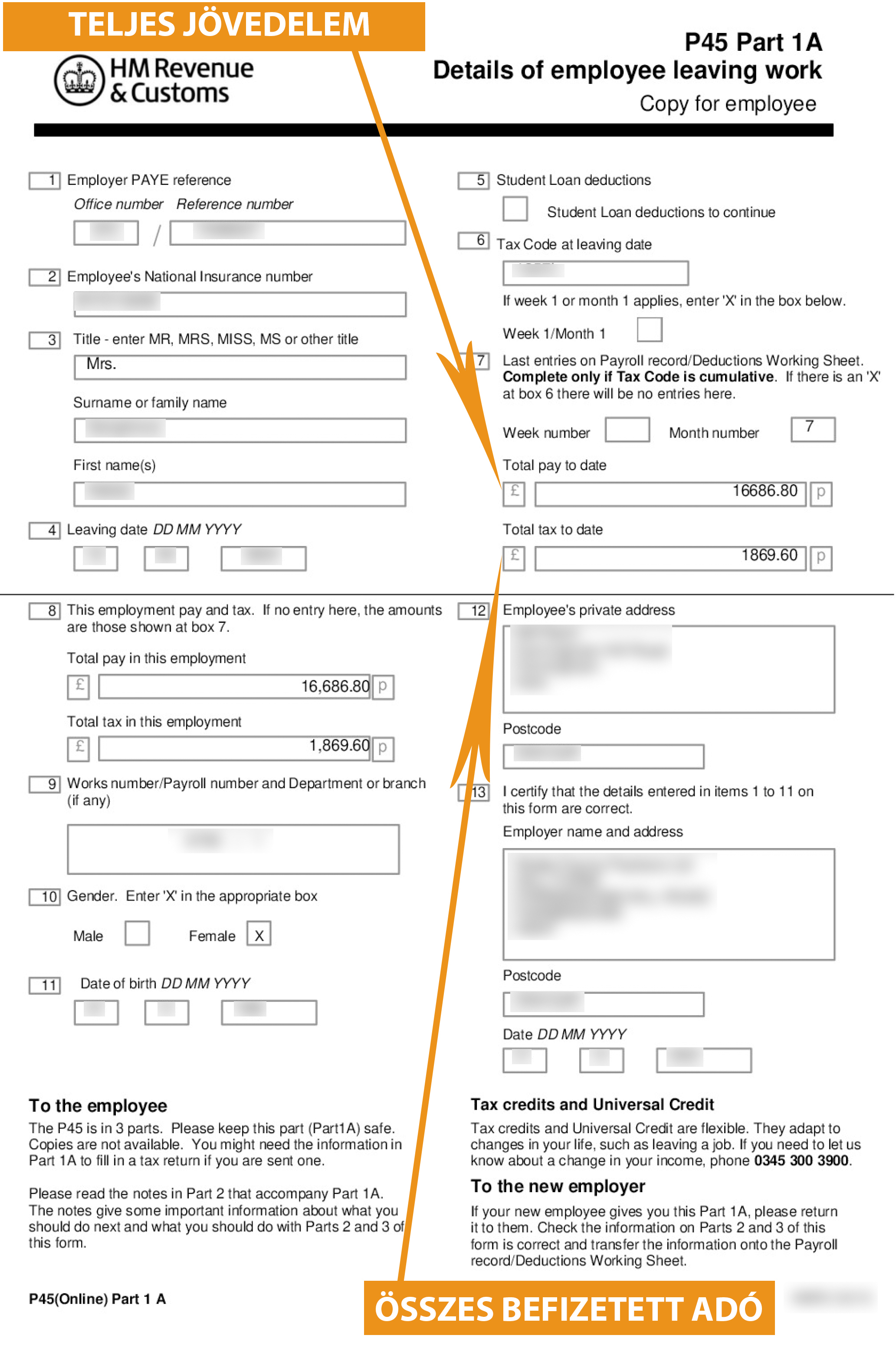 Térítse vissza adóját Egyesült Királyságban - P45