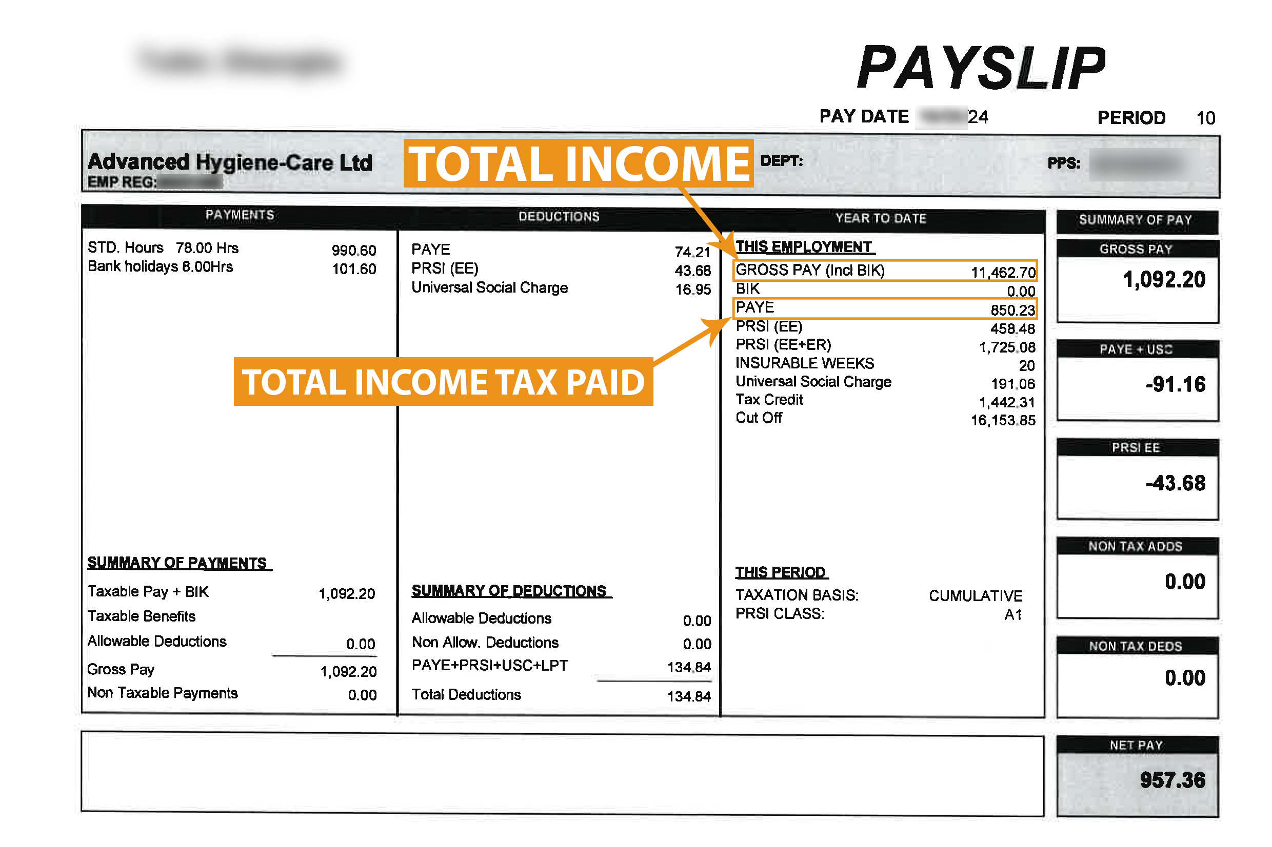 Steuerrückerstattung aus Irland - Payslip