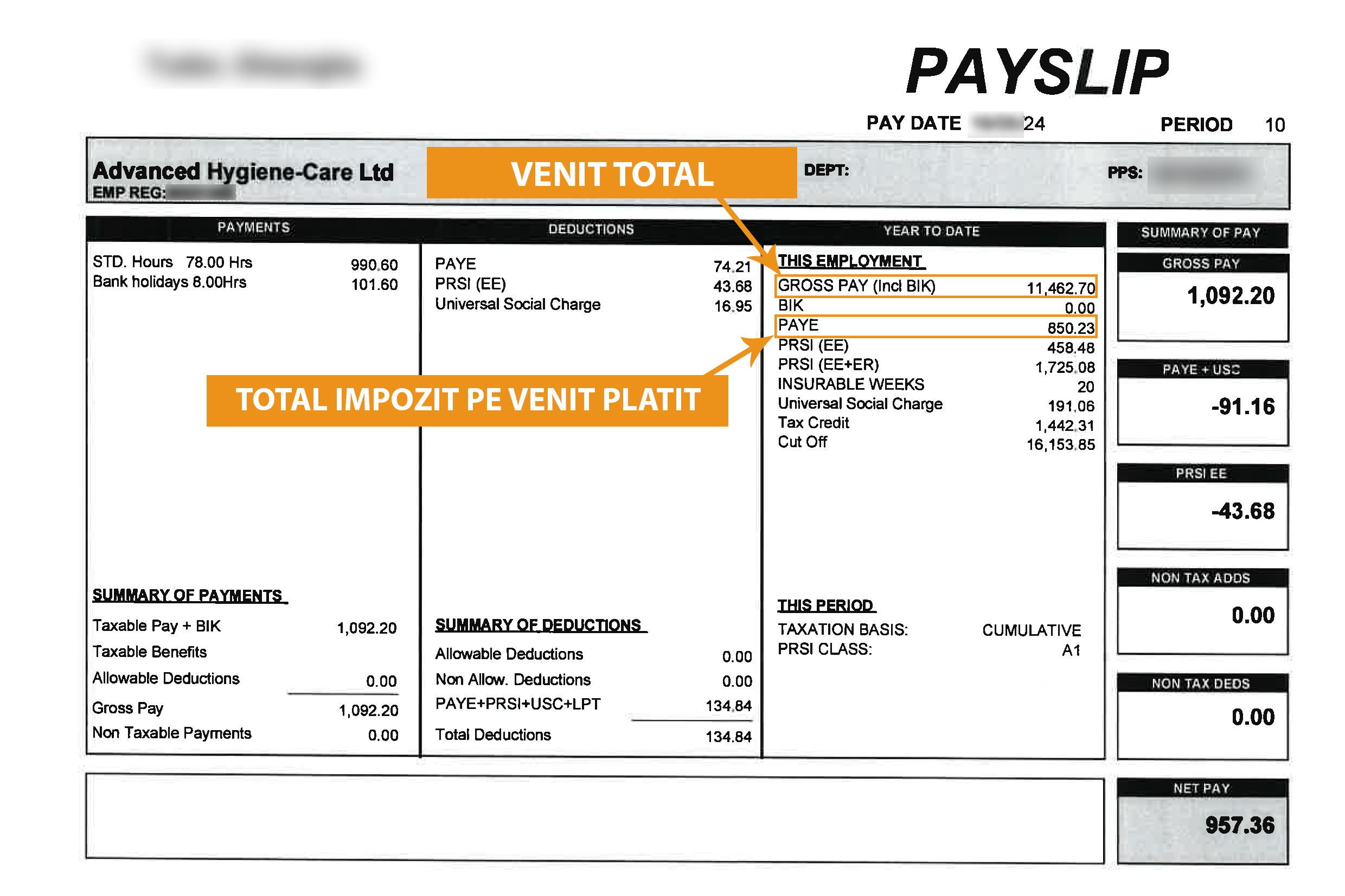 Recuperați-vă taxele plătite în plus din Irlanda - Payslip
