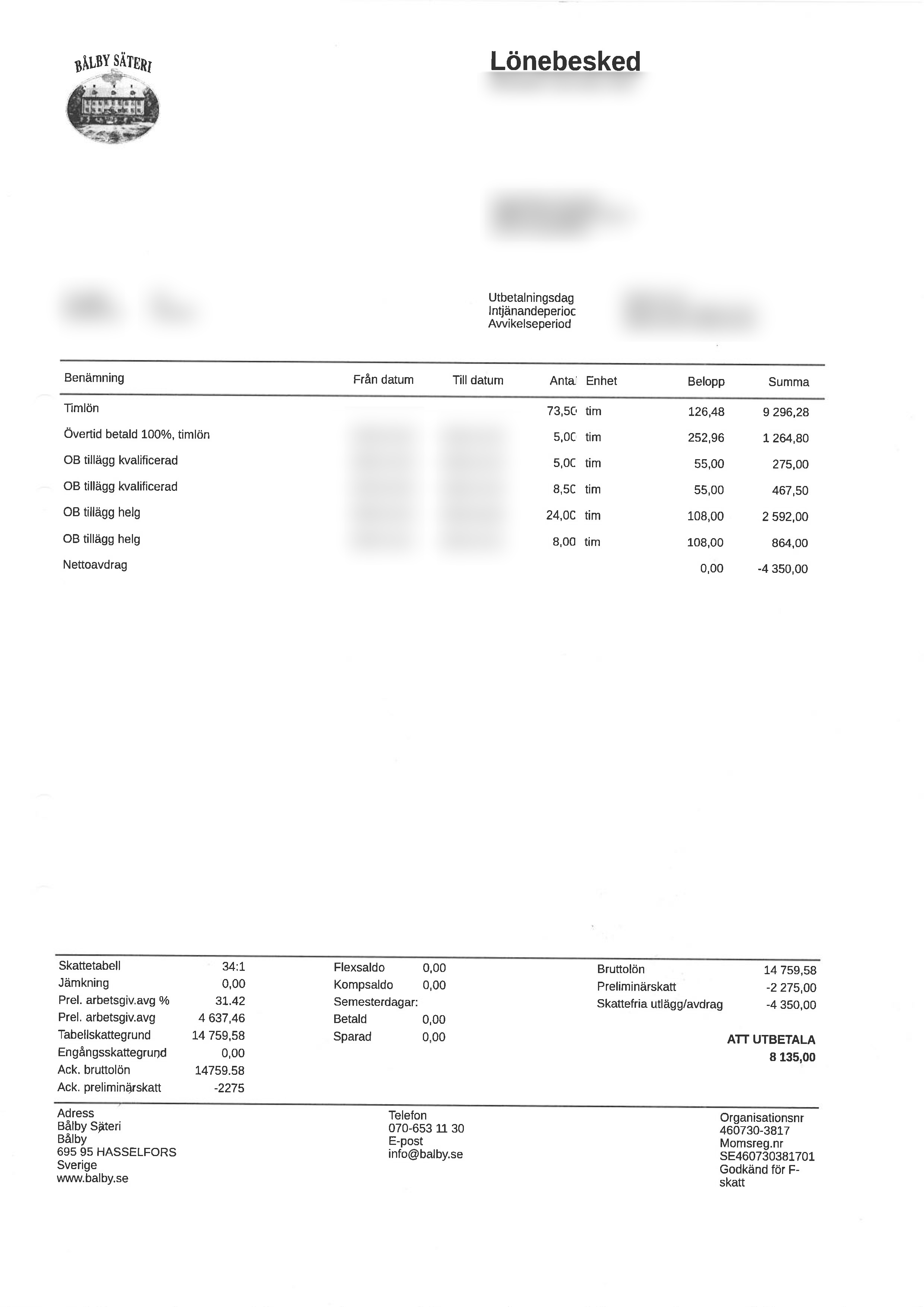 Refund your overpaid taxes from Sweden - Payslip