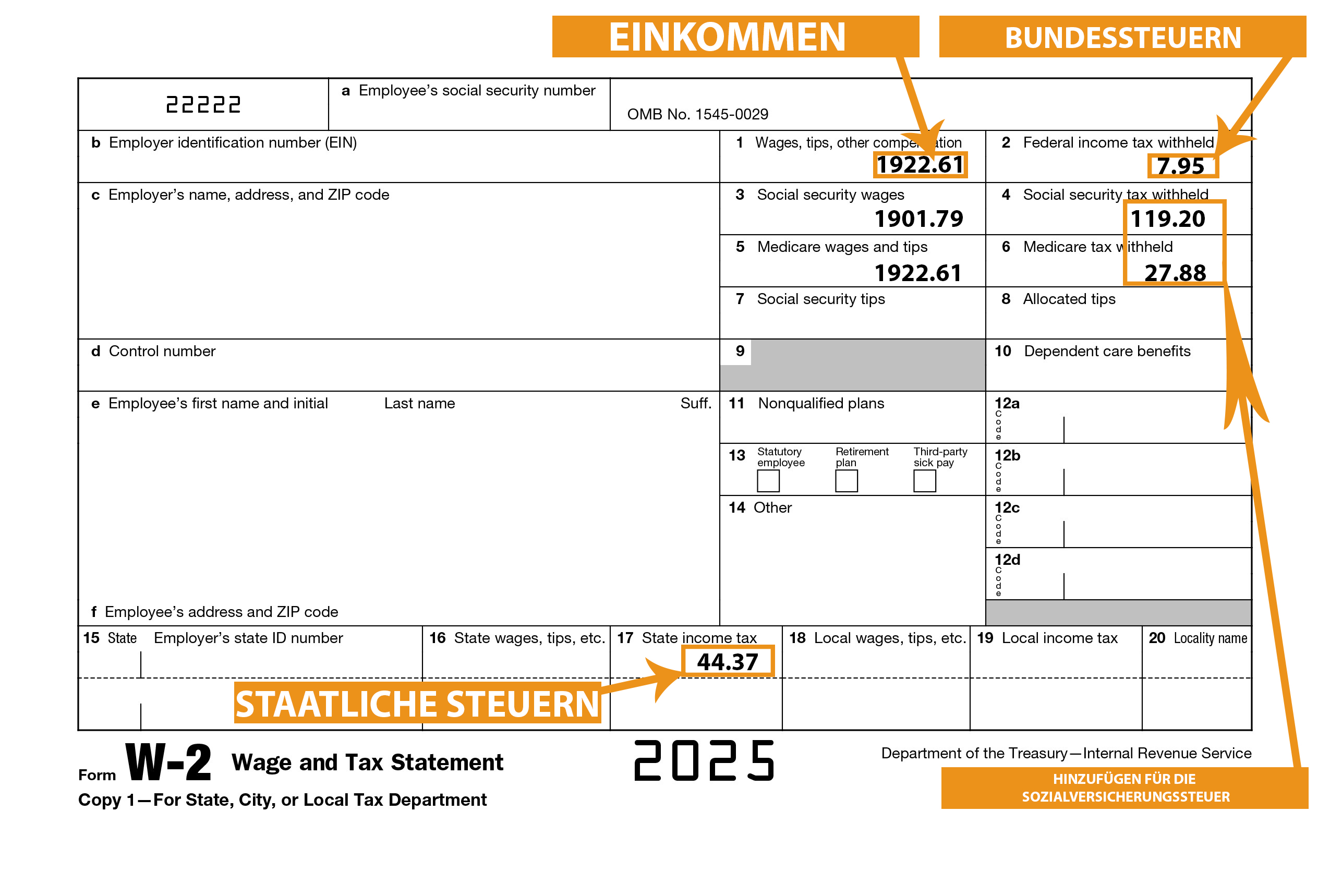 Steuerrückerstattung aus den USA - W-2